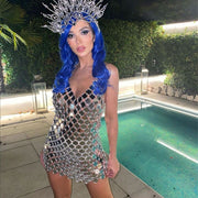 Women's Metal Stitching Fish Scale Dress Ultra Shiny in Gold, Silver One Size