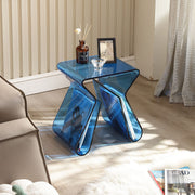 Porta Luxurious Rare Acrylic Clear Coffee Table Art Bedside 14.57” x 11.81” x 16.93” in Transparent, Orange, Blue, Gray and Olive Green