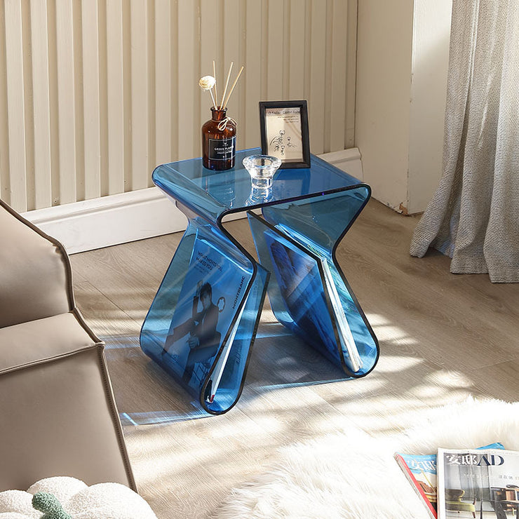Porta Luxurious Rare Acrylic Clear Coffee Table Art Bedside 14.57” x 11.81” x 16.93” in Transparent, Orange, Blue, Gray and Olive Green