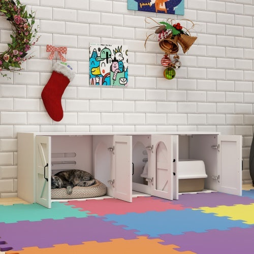 Luxe Modern Pet Elegant Times Litter Box Furniture With Double Room and Pet Doors for Bunnies and Cats and Other Small Animals