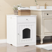 The Frenchie White House Wooden Pet House Furniture Litter Box Fence With Drawers for Cat, Bunny and Other Pets