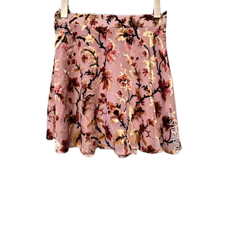 Urban Outfitters Velvet Floral Mini Skirt A Line in Pink Size Small