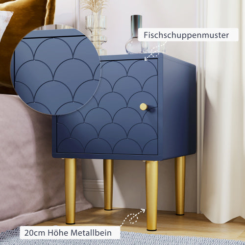 Royal Blue Ocean Home (Set of 2) Solid Nightstands, Wood Bedside Tables with Gold Legs Size 19.69” x 13.78” x 13.78”