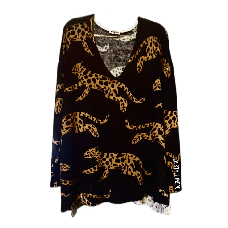 Show Me Your Mumu Hug Me Sweater Oversized Leopard Black Size Medium