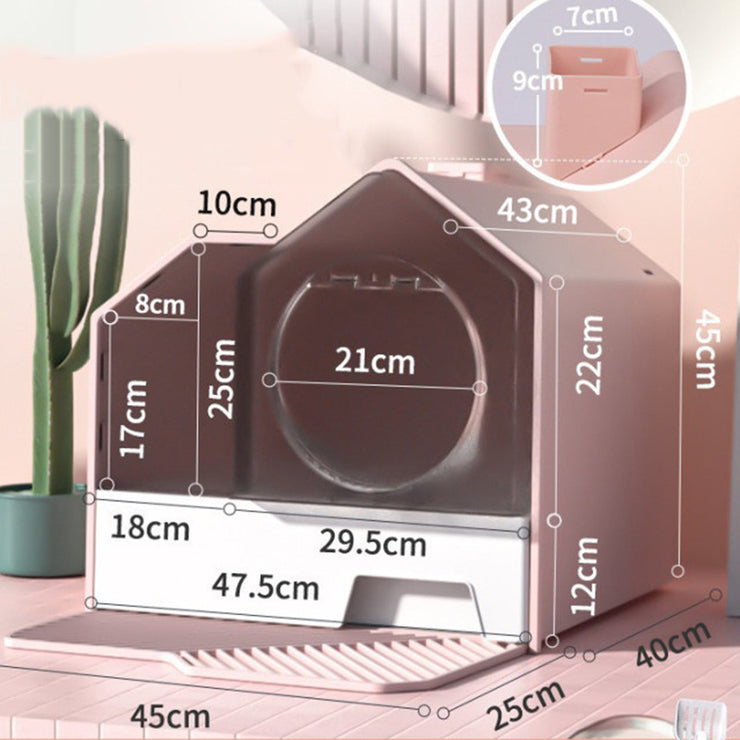 Privacy Please Fully Enclosed Household Anti-splash Drawer Type Odor-proof Cat Litter Box Color Aqua, Coconut Shell Ash and Pink Life Size XL