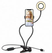Clamp-On LED Desk Ring Light with 3 Lighting Modes & Adjustable Stand for iPhone in Black or White