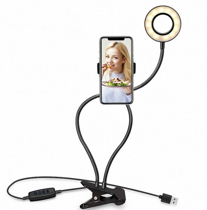 Clamp-On LED Desk Ring Light with 3 Lighting Modes & Adjustable Stand for iPhone in Black or White