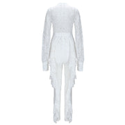 Lace Tie Jumpsuit Long Sleeved White Size S, M, L, XL