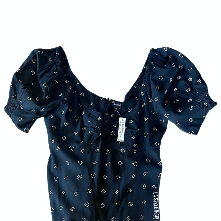 Madewell Sweetheart Puff-Sleeve Midi Dress in Stardot Navy Blue Size 0