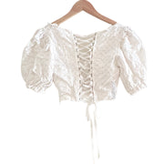 For Love And Lemons Sand Dollar Eyelet Lace-Up Cropped Top Blouse Puffy White Size XS