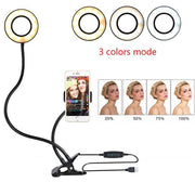 Clamp-On LED Desk Ring Light with 3 Lighting Modes & Adjustable Stand for iPhone in Black or White