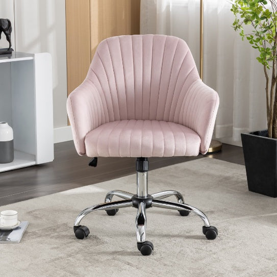 Pacific Seashell Inspo Modern Chair with Wheels Height Adjustable Casters Home Office Leisure Accent in Pink Velvet 25” x 20” x 32”