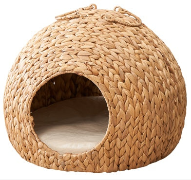 Pet Retreat Weaving Rattan Circular Pets Bed Home Decor in Natural Brown
