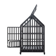 Butch House Heavy Duty Dog Kennel Pet Cage With Triangular Roof and Windows color Black
