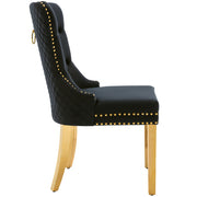 Majestic Black Velvet Gold Metal Leg Dining Chair (Set of 2) Round Pull Ring on the Back
