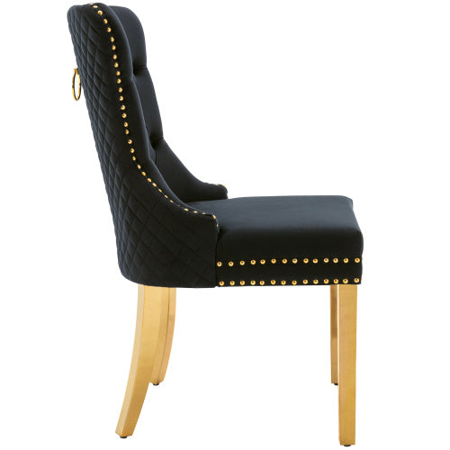 Majestic Black Velvet Gold Metal Leg Dining Chair (Set of 2) Round Pull Ring on the Back