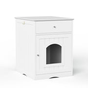 The Frenchie White House Wooden Pet House Furniture Litter Box Fence With Drawers for Cat, Bunny and Other Pets
