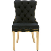 Majestic Black Velvet Gold Metal Leg Dining Chair (Set of 2) Round Pull Ring on the Back