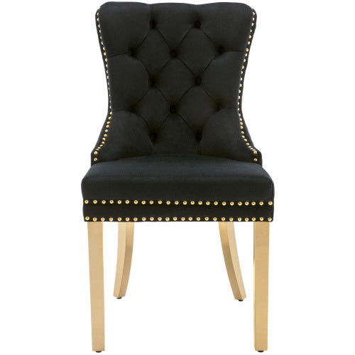 Majestic Black Velvet Gold Metal Leg Dining Chair (Set of 2) Round Pull Ring on the Back