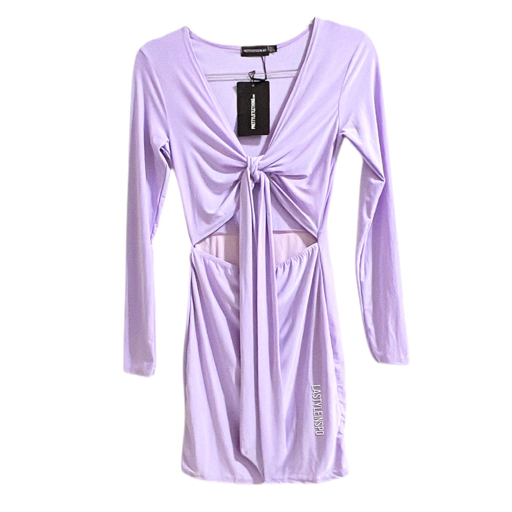 Pretty Little Thing Lilac Silky Plunge Tie Front Cut Out Size Medium