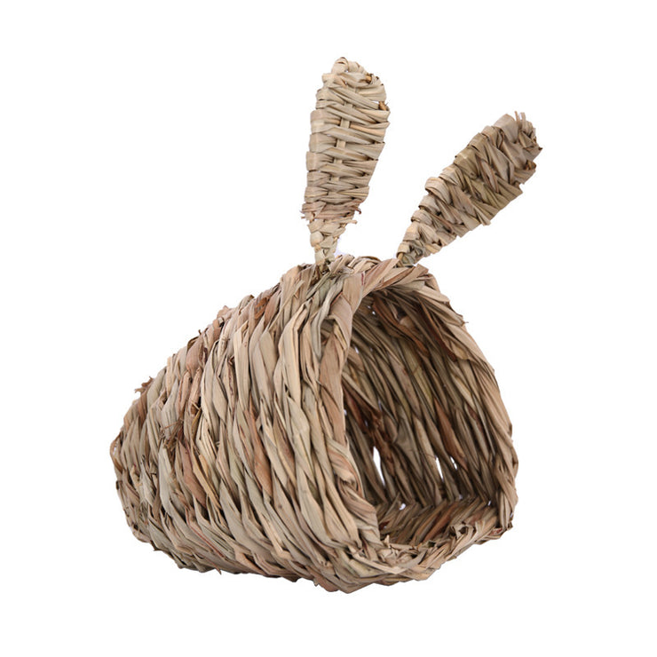 Happy Bunnies Chewable Pet Rabbit Handmade Straw Woven Tunnel with Bunny Ears in Size Small 8” x 8” x 7” / Medium 10” x 10” x 9”