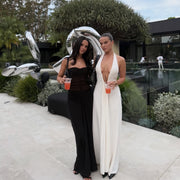 Greek Mademoiselle Seductive Slimming Waist Maxi Dress Deep V Color White in Size S, M, L