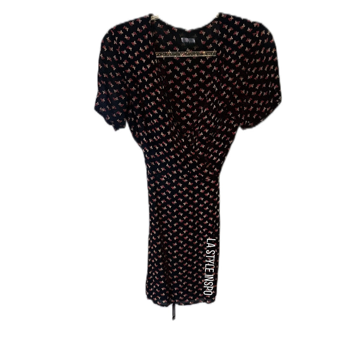 Reformation Floral Wrap Dress Short Sleeve Dark Blue Size 6