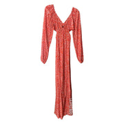 Billabong Goddess Maxi Dress Floral Slit Waist Long Sleeve in Sunset Orange Size XS