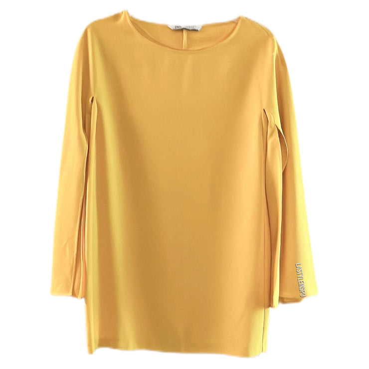 Rare 70s Style Gorgeous Zara dress Slit Long Sleeves Mini Dress in Yellow Size S