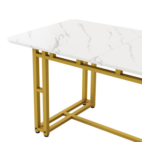 Brentwood Moments Metal Frame Rectangular Dining Table Modern Kitchen Table with Gold Legs in White 47” x 27” x 29”