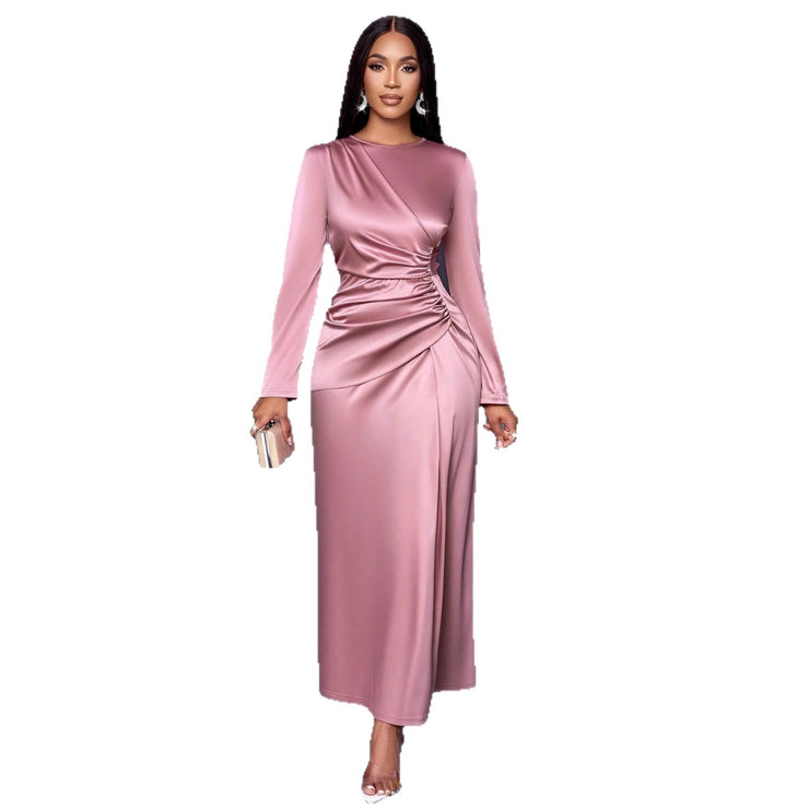Peony Elegant Satin Dress Womens Pink and Black – La Style Inspo