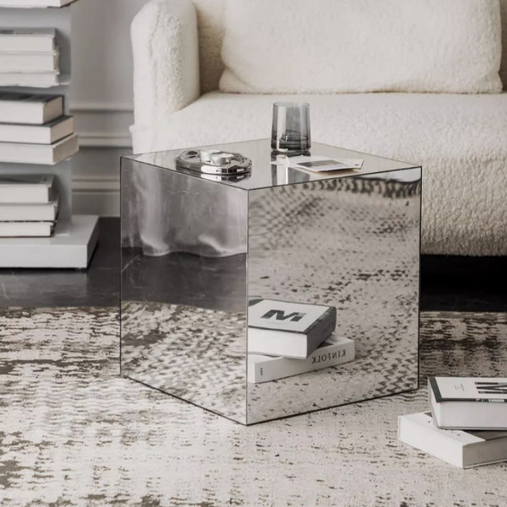 Minimal Cube 3D Mirror Acrylic Rare Coffee Table Bedside Table Decor in Silver and Gold