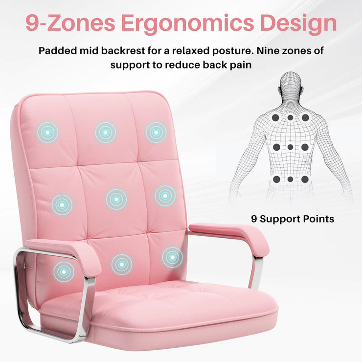 Malibu Executive Office Chair Computer Desk Faux Leather Swivel Lift in Pink, White, or Brown Caramel