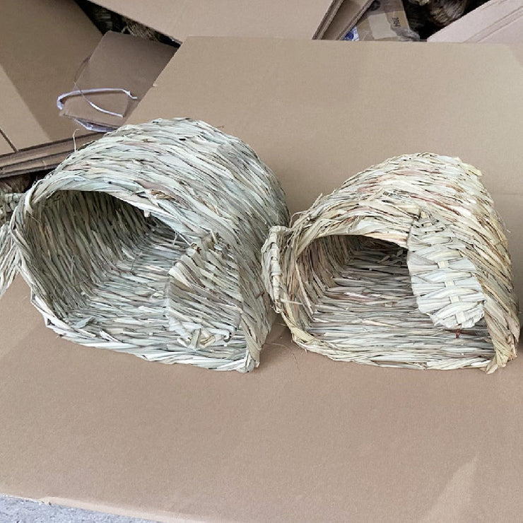 Happy Bunnies Chewable Pet Rabbit Handmade Straw Woven Tunnel with Bunny Ears in Size Small 8” x 8” x 7” / Medium 10” x 10” x 9”