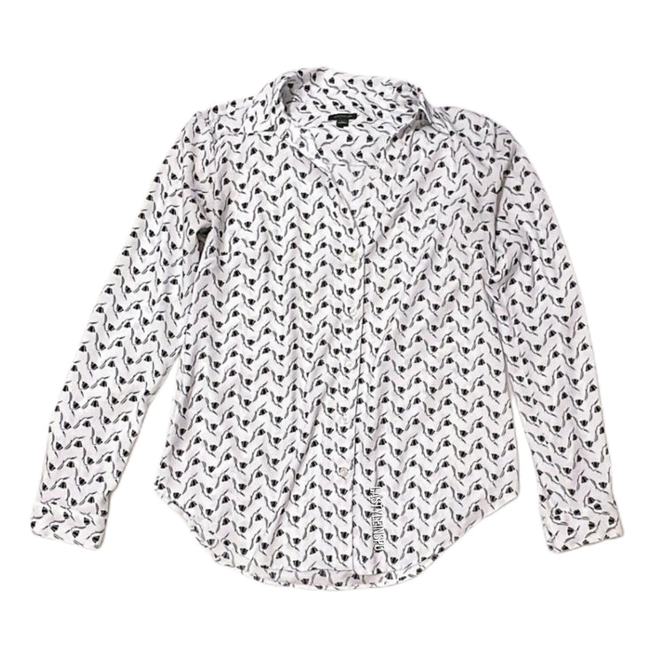 Anne Klein Blouse Floral Pattern Black White Size Small