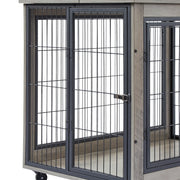 Slate Spot Pet Room Furniture Style Side Table With Wheels, Double Doors and a Raised Top for Dogs and Small Pets in Color Grey 38” x 25” x 27”