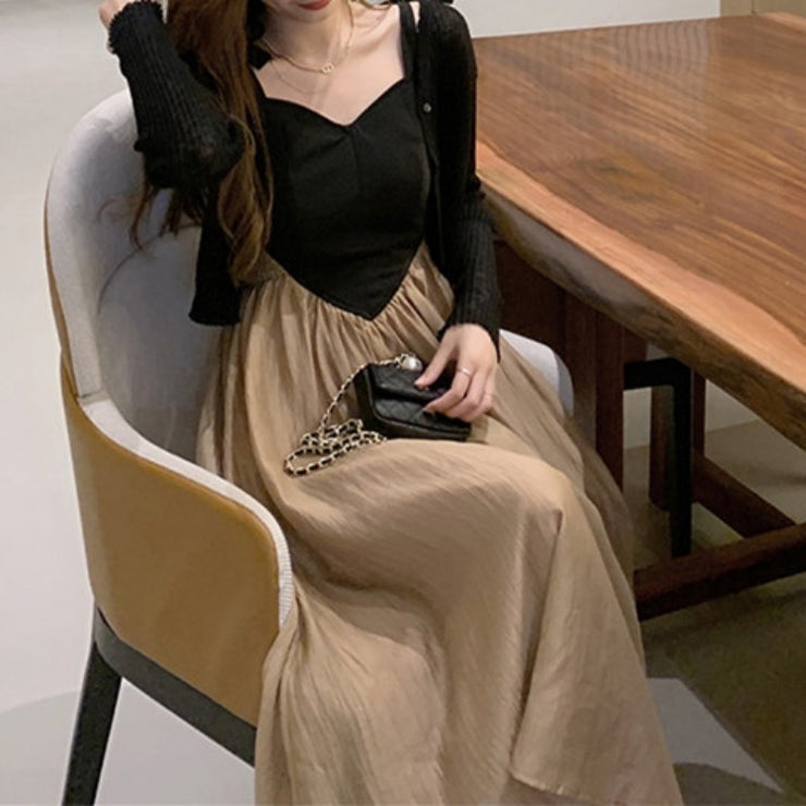 French Retro Sling Dress Summer Goddess Fan Temperament Waist Was Thin Stitching