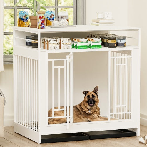 Spoiled Pet Elegant Modern Indoor Condo 43.3 Inch Large Kennel Furniture, Wooden Kennel With Divider for Dog, Cat, Bunnies and Other Small Pets