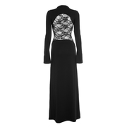 Mystique Deep Stitching Lace Sheath Long Sleeve Socialite Maxi Dress in Black Size S, M, L