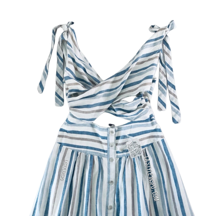 NEW Free People Maxi Dress Striped Cut Out Crop Ivory Light Blue Size 0
