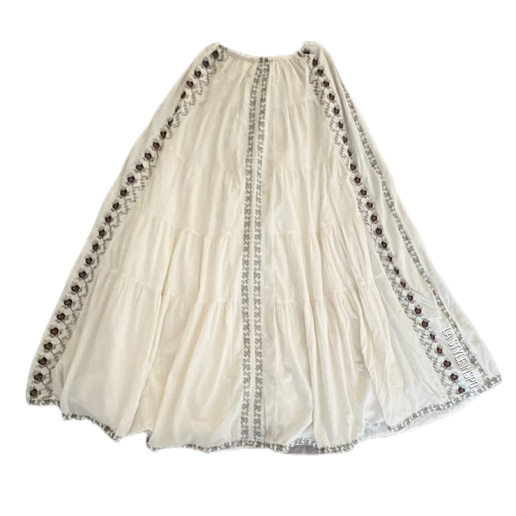 Zara 100% Cotton Embroidered Bohemian Maxi Skirt White Cream Size XS