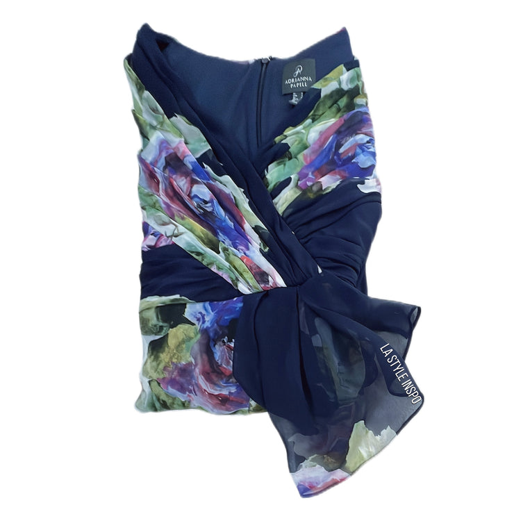 Adrianna Papell Long Sleeved Maxi Dress Gown Floral Blue Size 6