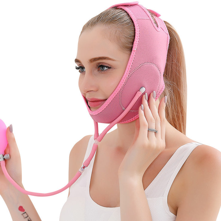Face Mask Beauty Inflatable Face-lift Bandage with Remote Color Skin Tone, Black and Pink