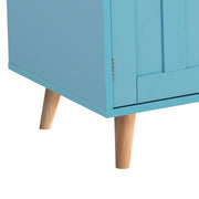 Tulum Impressions Kitchen Island Fiberboard Dining Cart Bookcase With Wood Folding Tabletop in Turquoise 51” x 28” x 36”