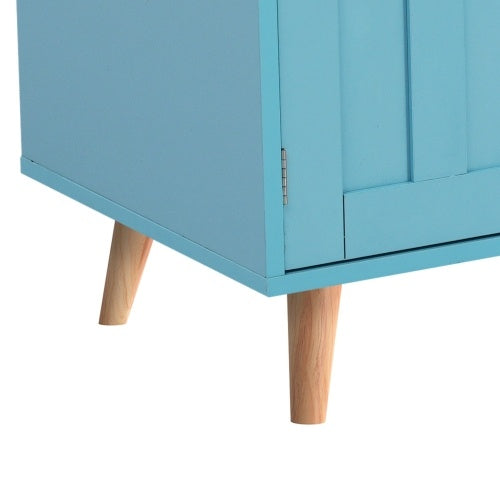 Tulum Impressions Kitchen Island Fiberboard Dining Cart Bookcase With Wood Folding Tabletop in Turquoise 51” x 28” x 36”