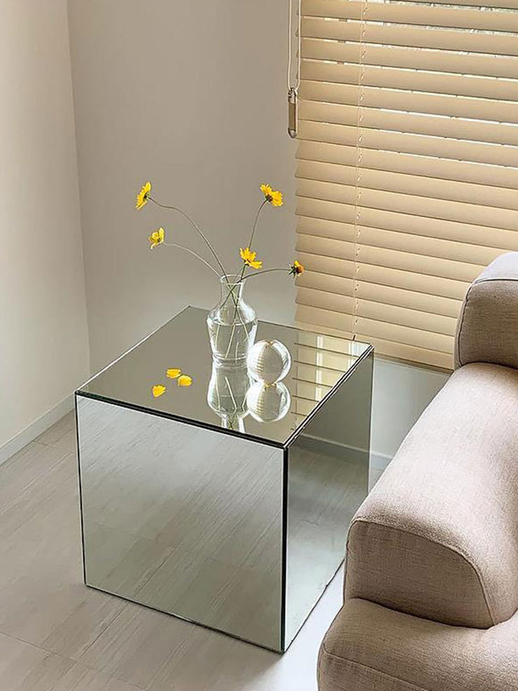 Minimal Cube 3D Mirror Acrylic Rare Coffee Table Bedside Table Decor in Silver and Gold