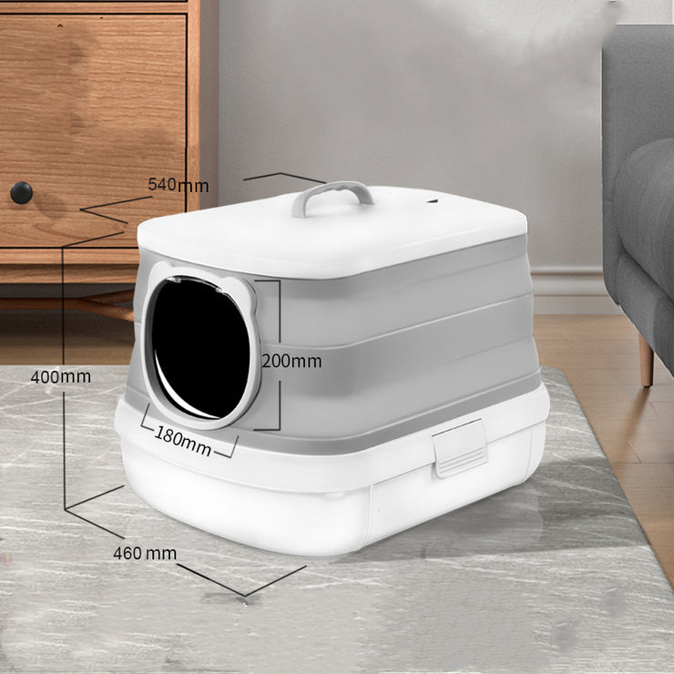 Sunday Whiskers The Incredibly Oversized Foldable Litter Box Fully Enclosed for Cats and Bunnies Color Light Gray