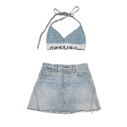 GRLFRND Denim Outfit Mini Skirt and Top Size XS