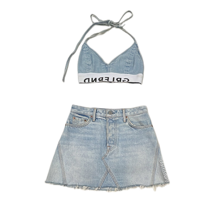 GRLFRND Denim Outfit Mini Skirt and Top Size XS