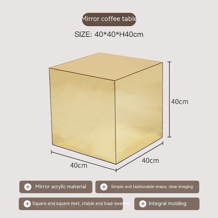 Minimal Cube 3D Mirror Acrylic Rare Coffee Table Bedside Table Decor in Silver and Gold